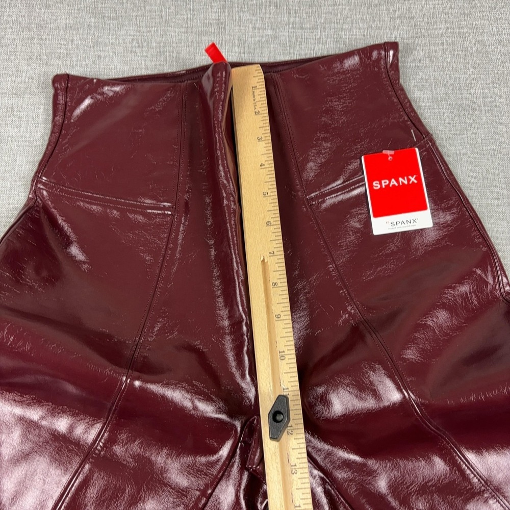 Spanx Faux Patent Leather Leggings Womens M Red Ruby High Rise Ankle Shaping - Picture 4 of 12